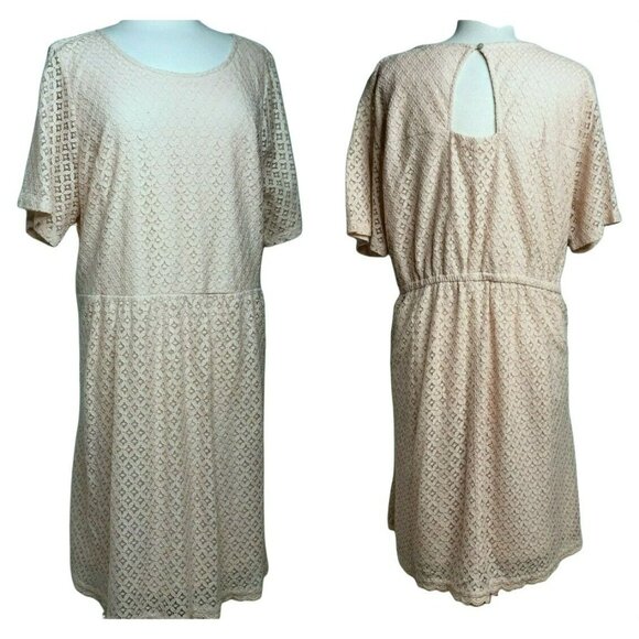 Junarose Womens Crochet Lace Short Sleeve Scallop Hem Peach Midi Dress Sz 22 NEW - Picture 1 of 9